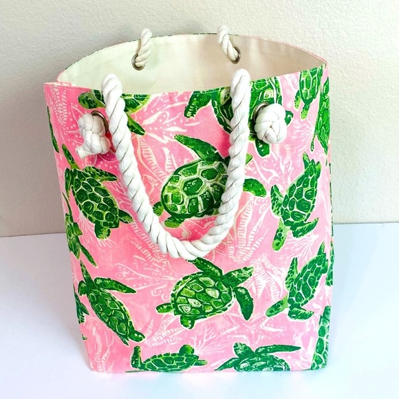 Tommy Bahama Pink Sea Turtle Large Reusable Beach Tote 17” x 14” x 9” - Picture 3 of 11